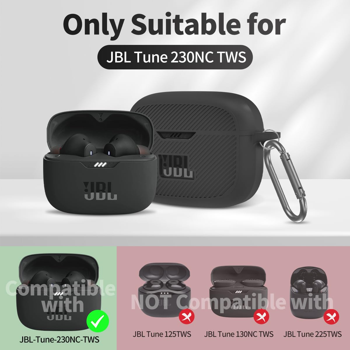 CONTEME JBL チューン 230NC TWS ケース カバー JBL Tune 230NC TWS ケース カバー 保護カバー カラビナ付き